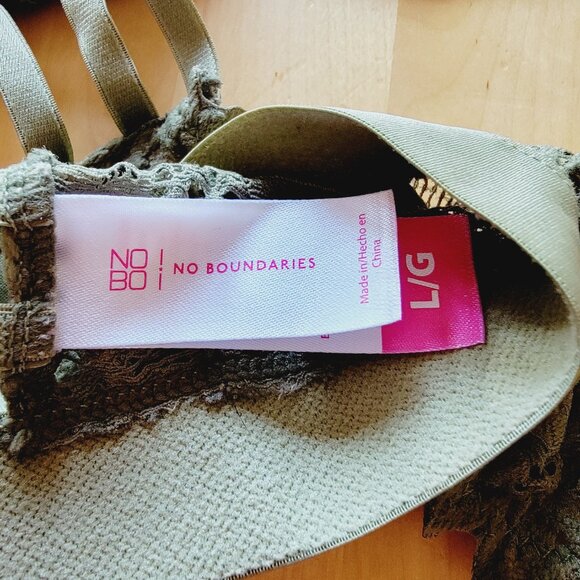 No Boundaries Olive green Floral Lace Bralette Bra Size Large L racer back - Picture 3 of 6